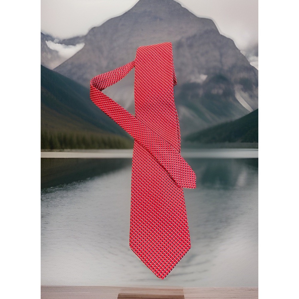 IKE BEHAR Red Blue‎ White Silk Thick Hand Tailored USA Power Tie Repp Stitch